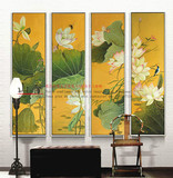 四联套画中式花鸟手绘油画有框壁画玄关客厅装饰画书房卧室墙挂画