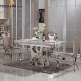 不锈钢大理石后现代美甲桌玻璃欧式客厅酒饭新款小户型6人餐桌椅