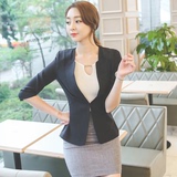 韩国代购2016春夏款OL修身型小西装女外套七分袖女式西装西服黑色