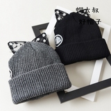 毛线帽女可爱韩国猫耳朵水钻蕾丝针织帽冬天加厚保暖潮帽子百搭