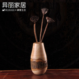 泰国创意实木干花花瓶简约现代日式花器东南亚家居客厅装饰品摆件
