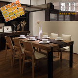 纯餐桌军绿色组装特价美式原木家具做旧实木办公桌酒店桌长方形