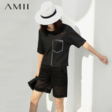 Amii[极简主义] 2016夏个性印花宽松落肩中袖大码T恤女11691559