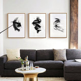 北欧水墨黑白挂画新中式创意抽象三联装饰画现代简约客厅卧室壁画