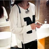 2015韩范短款长袖t恤女夏宽松大码学生上衣薄款字母印花套头卫衣