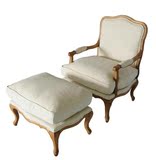 美式实木雕花单人沙发椅脚蹬欧式布艺沙发贵妃榻法式仿古单人沙发