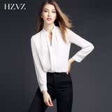 HZVZ欧美简约2016秋季新款女装修身显瘦立领衬衫长袖时尚雪纺衫