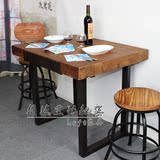 餐饮店餐厅家具 美式复古做旧铁艺实木餐台 双人餐桌酒吧桌椅定制