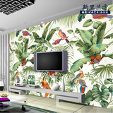 东南亚田园电视影视背景墙纸客厅卧室床头芭蕉叶定制壁画花鸟壁纸