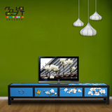 新中式彩绘电视柜实木客厅视听柜原创设计个性图案电视柜漆器矮柜