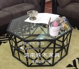 loft美式茶几铁艺玻璃茶几创意几何桌简约咖啡桌休闲桌茶 几角几