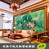 大型荷花油画壁画/中式餐厅书房客厅卧室壁纸/电视背景墙纸