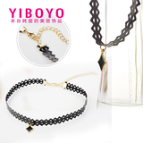 YIBOYO韩国进口饰品 复古菱形蕾丝小坠子 颈链脖带项圈锁骨项链女