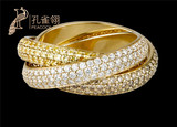 正品代购Cartier/卡地亚女士三圈镶钻18K黄金戒指 中型款N4230700