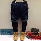 fgg童装2015冬季新款韩版男童女童加绒保暖牛仔裤假两件裤休闲