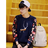 【天天特价】韩版男装日系复古套头印花圆领卫衣男运动休闲棒球衫