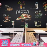 手绘黑板小食披萨pizza创意墙纸定制壁画咖啡馆西餐厅奶茶店壁纸