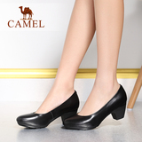 Camel/骆驼女鞋 舒适职业工作鞋 2016春新款真皮粗跟女单鞋