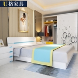 u格家居 简约现代板式床1.5M双人床1.8米储物成人卧室大床家具