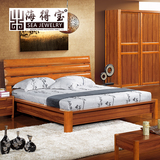 海得宝 金丝柚木色框架实木床 1.8米双人床 现代中式实木床