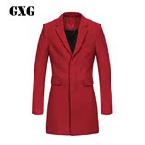 GXG男装2015新款冬装男士修身红色长款羊毛呢子大衣#54226224正品