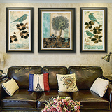 美式装饰画 三联客厅组合挂画壁画简欧玄关沙发背景墙有框画花鸟