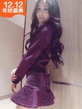 2015秋冬欧洲站女装名媛小香风圆领棒球服+鱼尾短裙时尚两件套装
