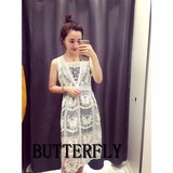 BUTTERFLY2016年夏季韩版新款蕾丝无袖连衣裙镂空中长裙修身显瘦