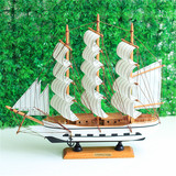 实木质帆船模型地中海家居饰品仿真木船摆件男女生日礼物一帆风顺