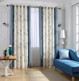 美式乡村棉麻绣花窗帘 新中式客厅卧室定制窗帘布成品 蓝色素槿