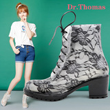 Dr．Thomas春夏新款 韩版优雅高贵 高跟蕾丝雨靴 透明马丁雨鞋女