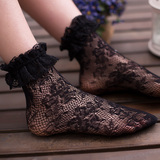 2016新款秋季韩国日系镂空花边堆堆水晶丝袜透明蕾丝短袜子女