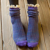 日系民族风全棉短袜复古毛线粗线蕾丝花边女袜子森系中筒袜堆堆袜