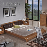乔克斯实木榻榻米床 卧室时尚1.8米双人床乌金色皮艺软靠床实木床