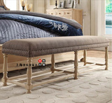 外贸法式乡村风格实木雕刻床尾凳换鞋凳欧式美式布艺长凳子可定