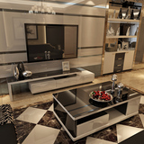 电视柜现代简约白色烤漆伸缩客厅电视柜茶几组合小户型钢化玻璃柜