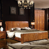 全实木床橡木床1.8米1.5米双人床高箱简约现代中式婚床特价包邮