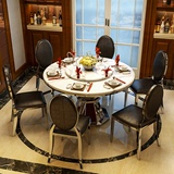 大理石餐桌椅组合现代简约圆桌饭桌圆形餐桌小户型6人带转盘