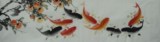 纯手绘花鸟国画柿子与鲤鱼六尺对开横幅字画客厅