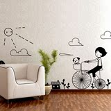 欧式创意黑白贴纸墙贴单车女孩墙壁贴纸卧室墙上贴画 房间装饰品