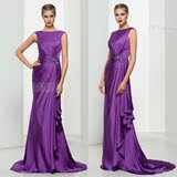 宴会晚礼服2016新款紫色秋冬年会主持人女礼服长款连衣裙修身显瘦