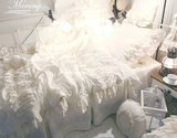 韩国进口代购白色甜美公主立体褶皱荷叶边蕾丝花边公主四件套床品
