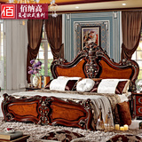 法式欧式床双人床 1.8米深色实木床奢华 美式新古典田园床现货
