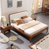 北欧实木床原木双人床现代时尚1.5真皮软靠床简约床卧室家具1.8米