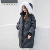 冬季女装韩国时尚真大毛领连帽宽松中长款长袖羽绒棉衣服棉袄外套