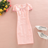 2016新款春装夏季改良旗袍日常短袖气质蕾丝镶钻修身包臀连衣裙子