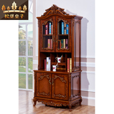 松堡皇子美式实木两门书柜欧式复古书柜双门玻璃门带书桌实木书柜