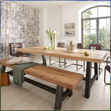铁艺全实木餐桌欧式餐桌椅组合美式复古电脑桌台式家用书桌办公桌