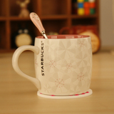 星巴克樱花杯子创意浮雕陶瓷马克杯咖啡杯办公室水杯下午茶泡麦片