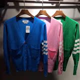 2016春夏新款 TB粉色绿色蓝色羊绒开衫修身毛衣 针织衫男女情侣装